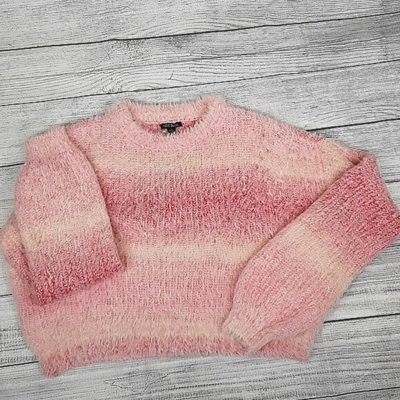 Wild Fable Sweater Spacedye Pink Crew Neck Fuzzy Pullover Cropped Womens Size S - Picture 2 of 5